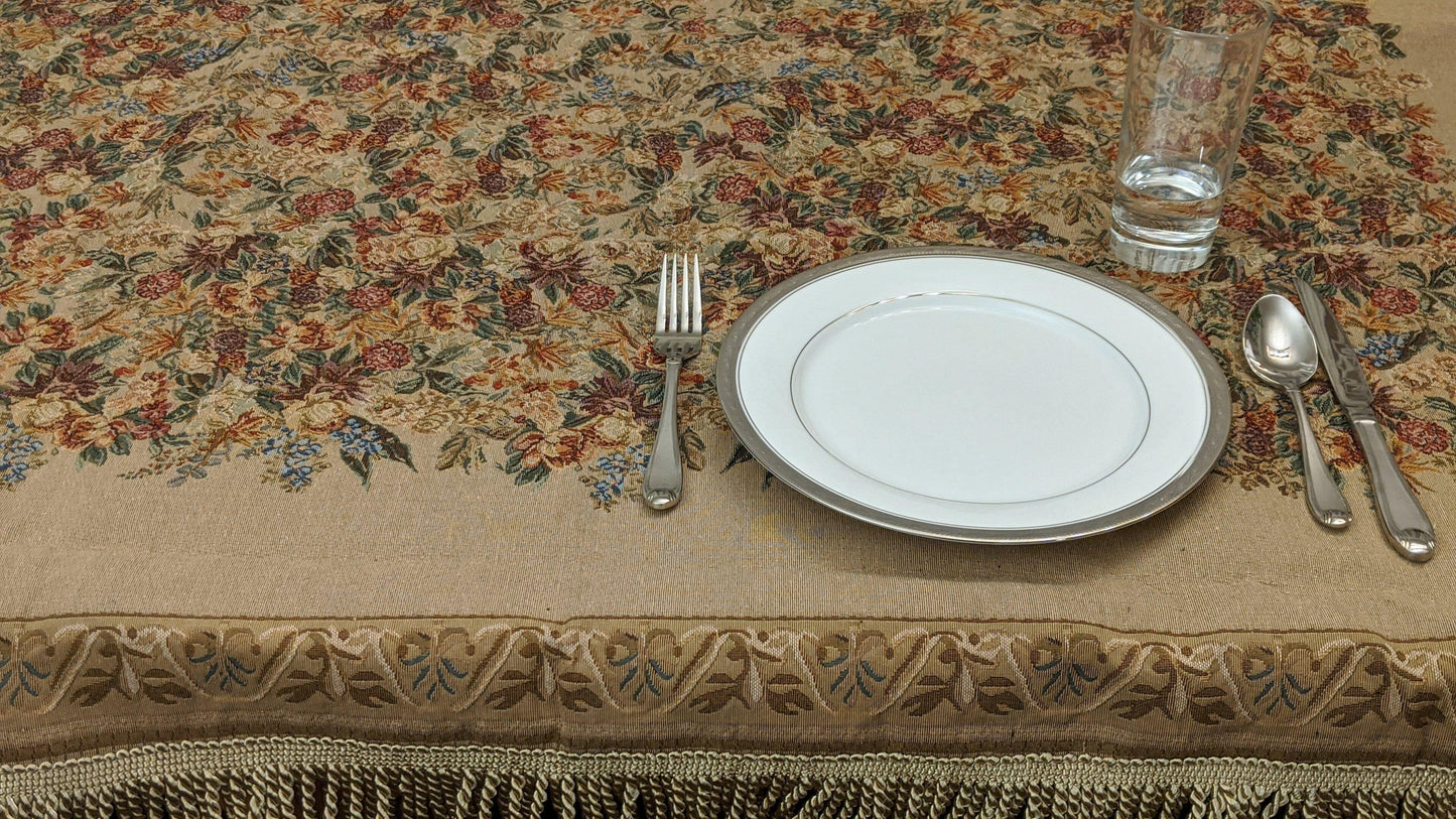 DaDa Bedding Wildflower Wonderland Floral Golden Beige Tan Square Dining Table Cloth (3100)