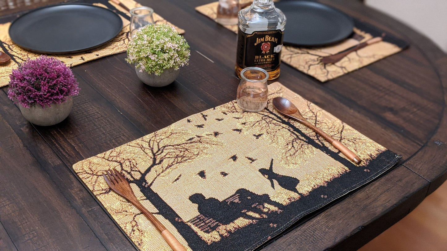 DaDalogy Bedding Set of 4 Pieces Autumn Birds Blessing Tapestry Dining Placemats 13” x 19” (Halloween)