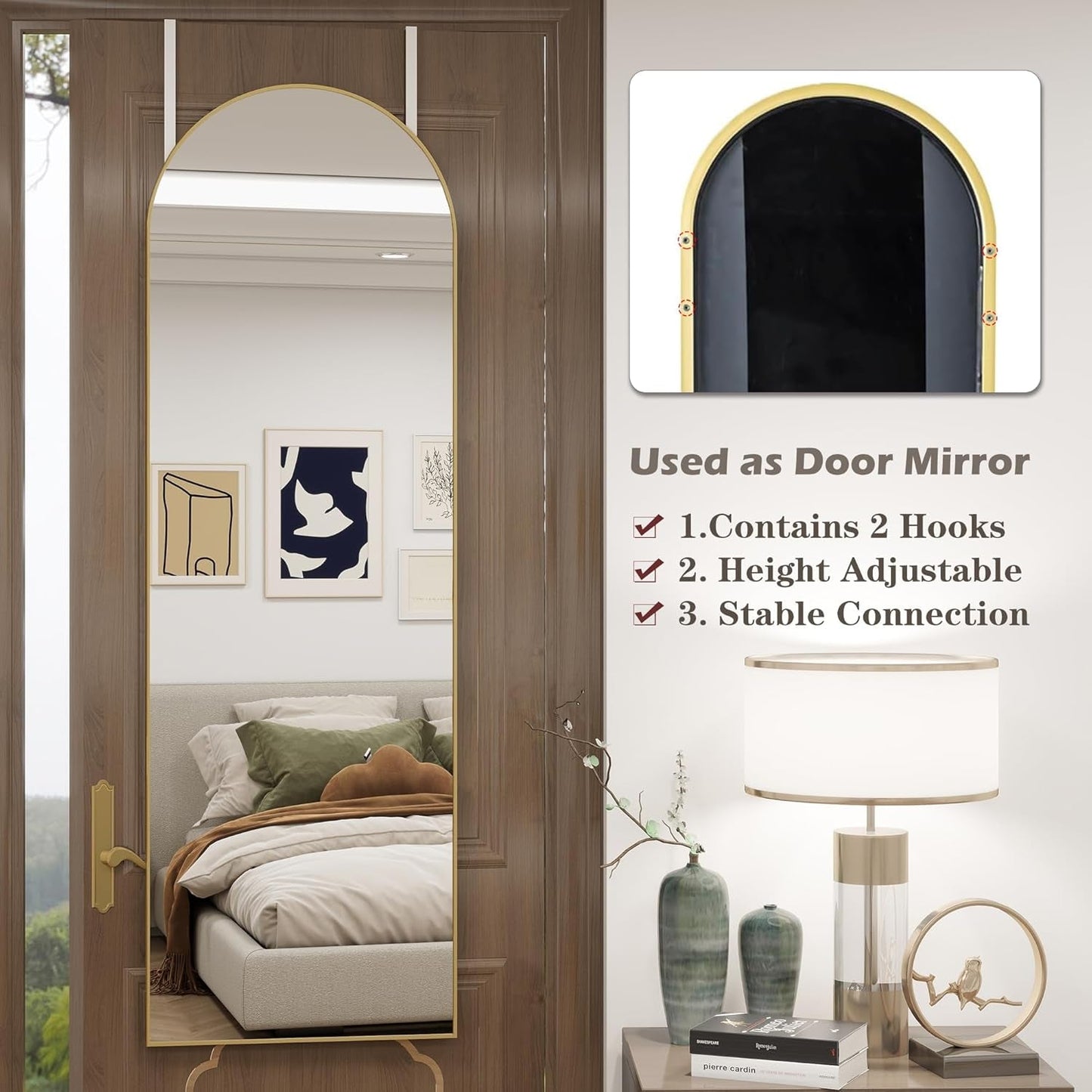 Door Mirror 14 By 48 Inches Gold Hanging Over The Door