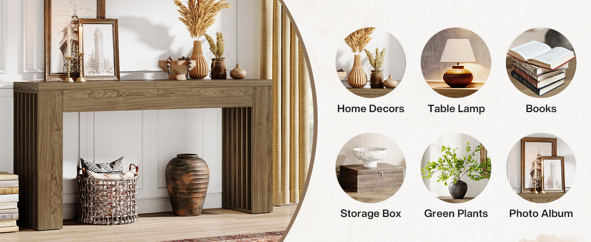 59" Farmhouse Console Table with Vertical Slat Legs