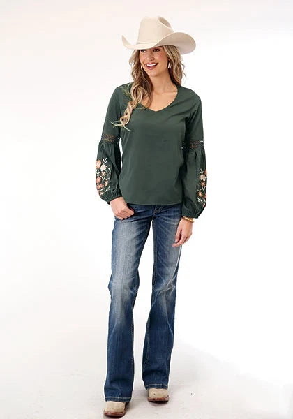 Roper 1792 Poly Crepe (Grey) - Women's Western Blouse