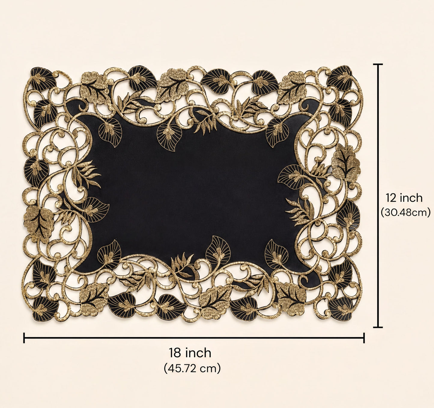 Black Gold Placemats – Rustic Table Placemats 12x18 Inch Embroidered Dining Mats