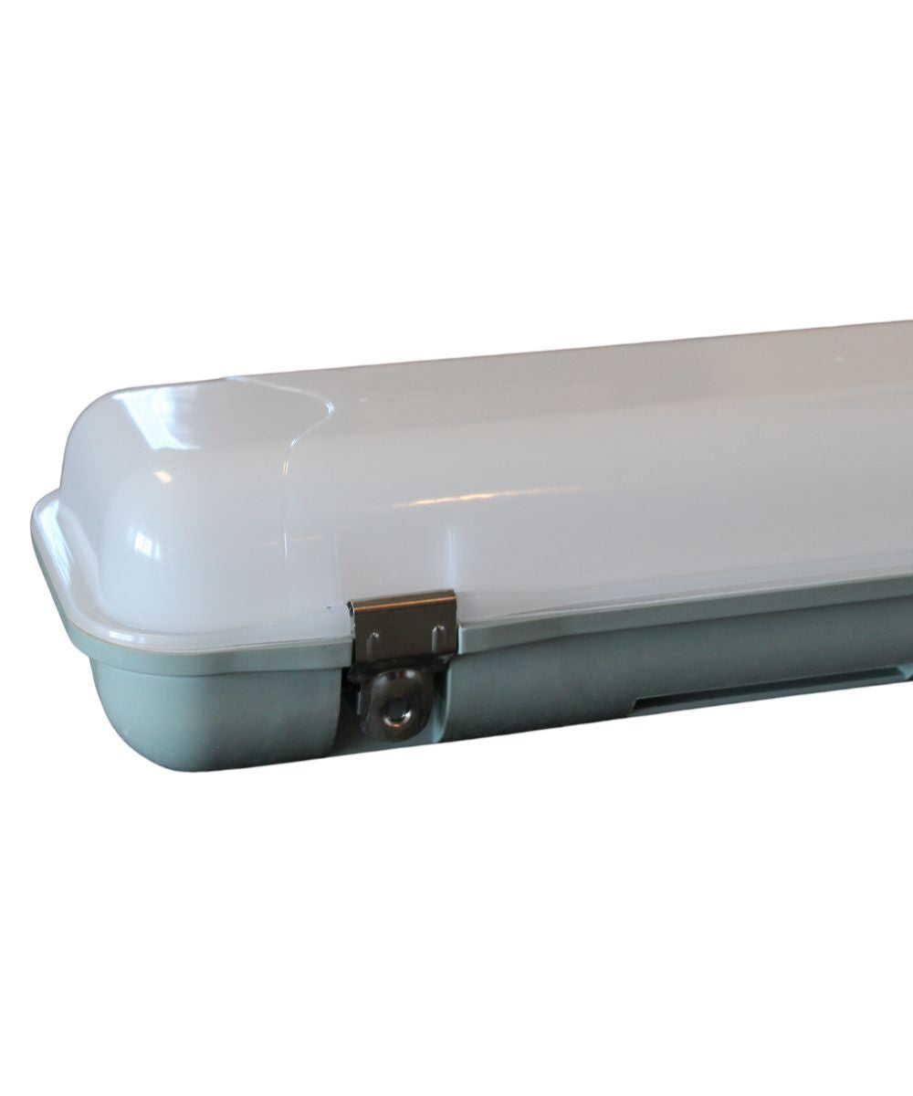 Linear Vapor Tight 1-Light Integrated LED Light Strip close-up view showcasing its polycarbonate body.