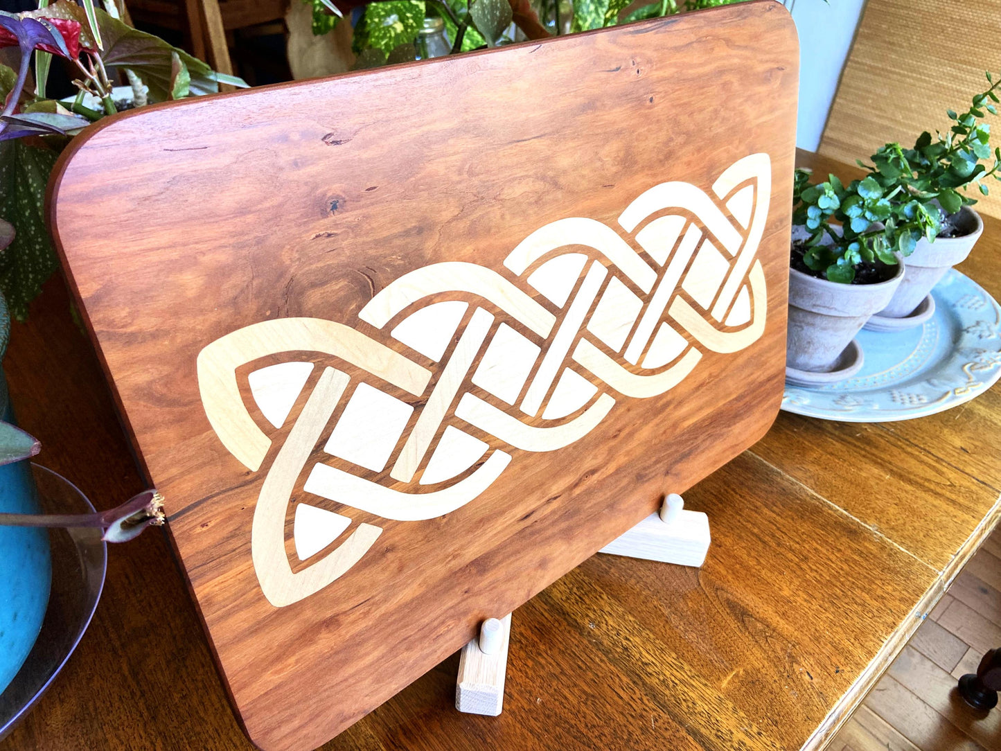 Cherry charcuterie board - complex Celtic knot inlay.