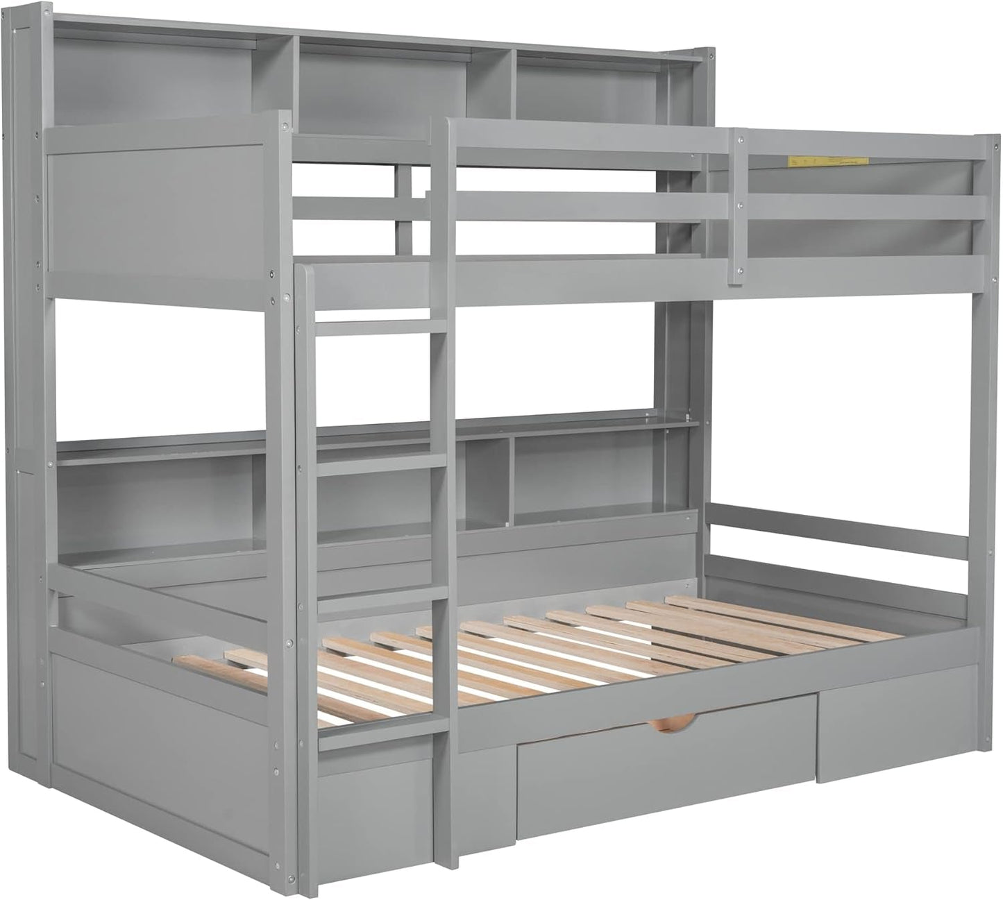 Gray Twin Over Twin Bunk Bed With Storage Drawers Shelves
