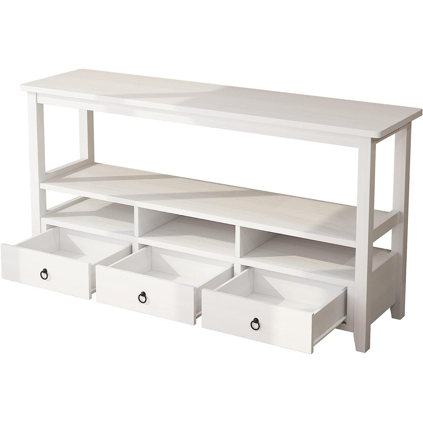 Vintage White Console Table With Storage Drawers And Shelves