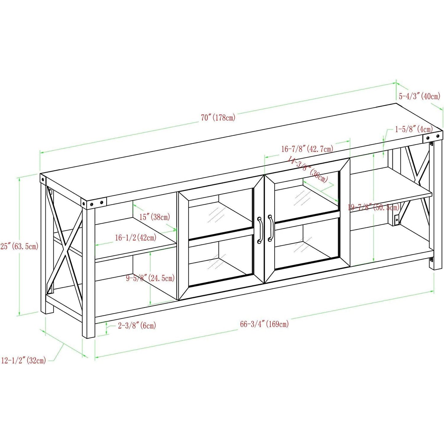 Rustic Modern 70 Inch TV Console With Open Shelves