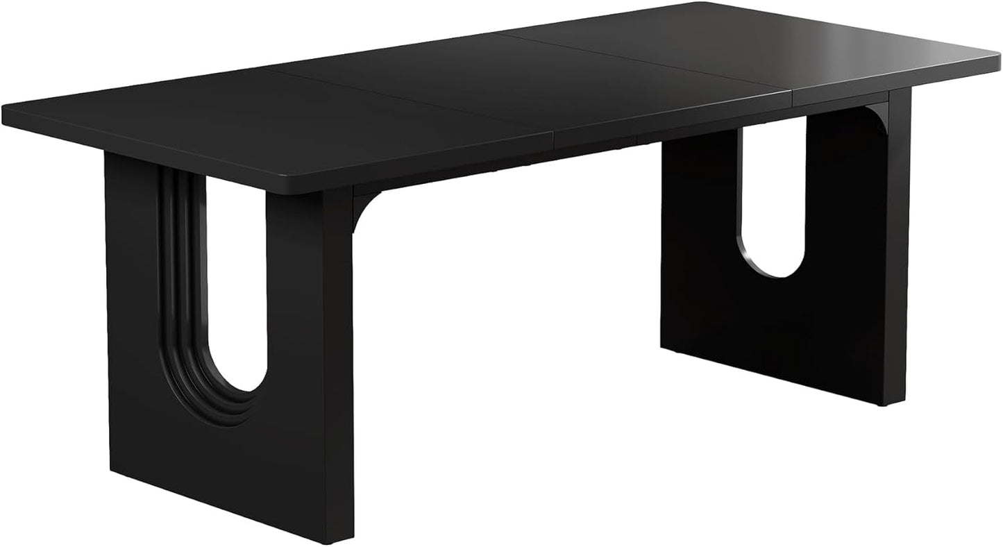 Black 71 Inch Dining Table For Six With Wood Pedestal