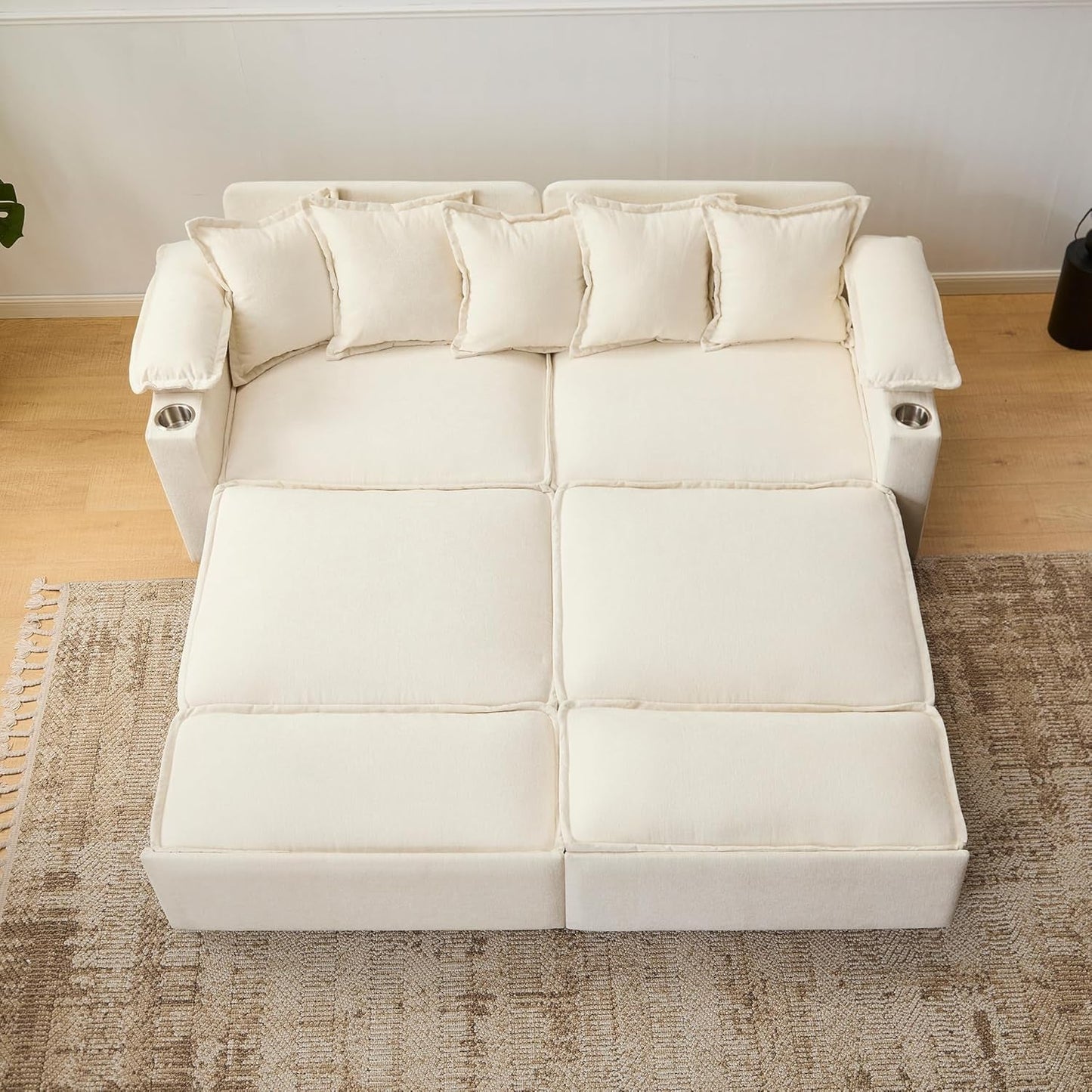 King Size Beige Ultra Luxurious Sleeper Sofa USB Ports Pro