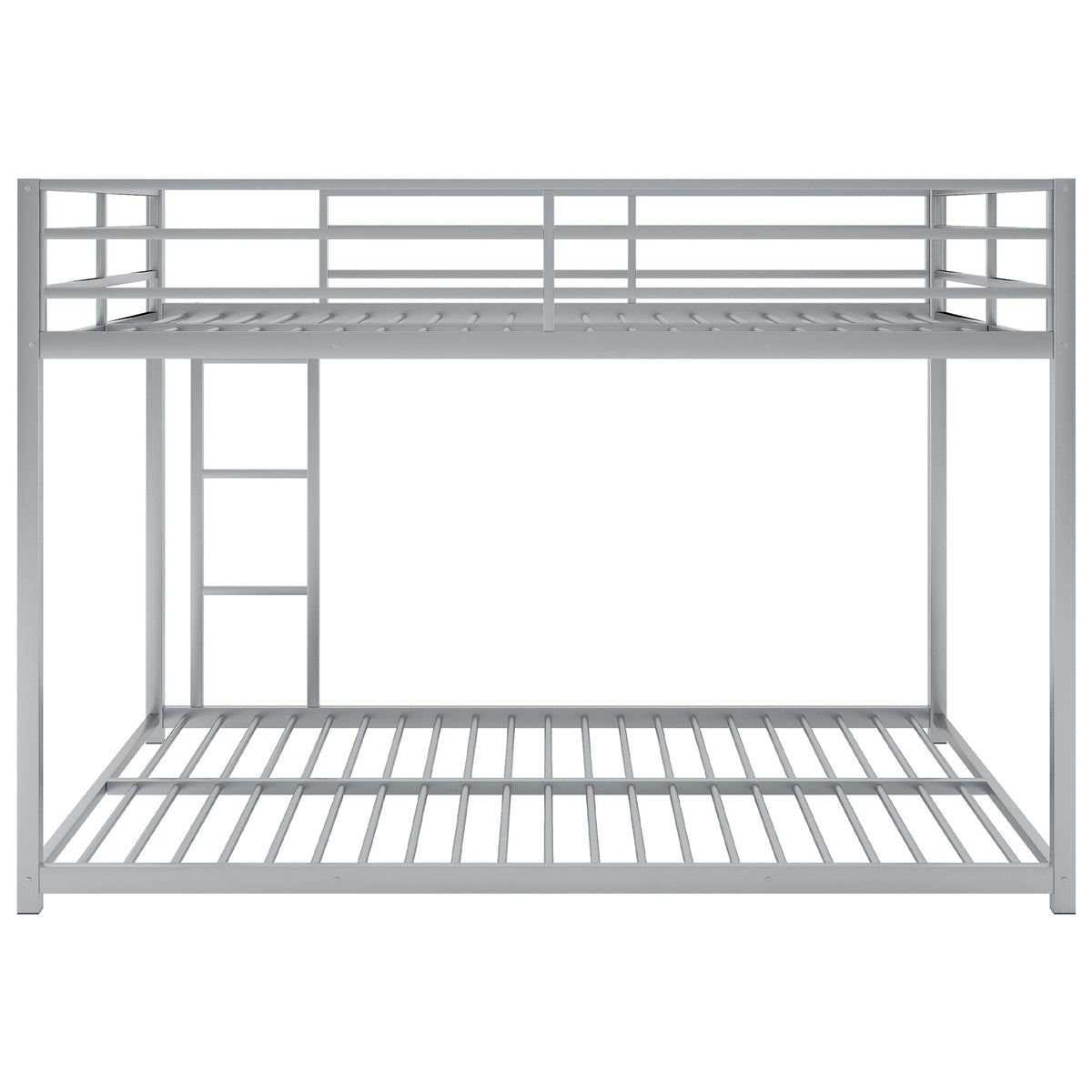 Full Over Full Metal Bunk Bed with Ladder in Silver