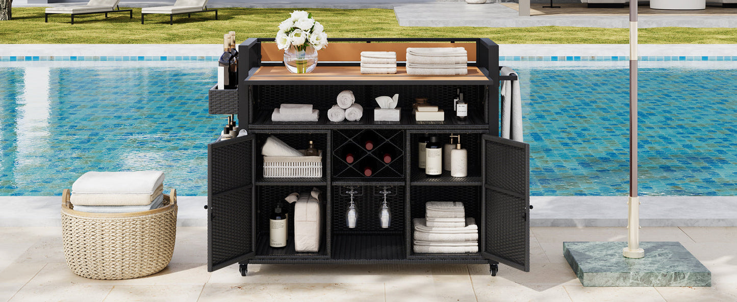 K&K 52.8"W Wicker Outdoor Grill Cart