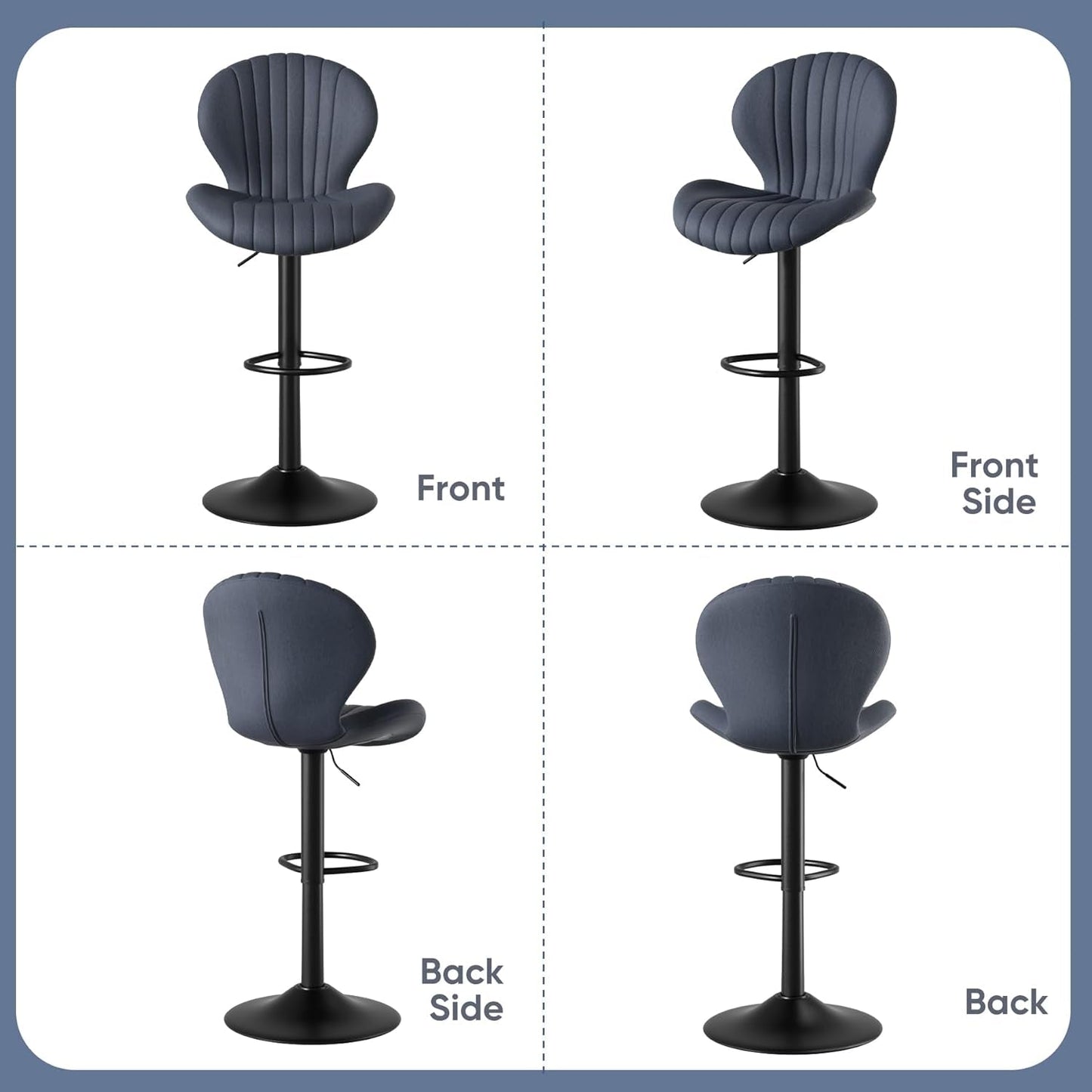 Three Swivel Bar Stools Counter Height High Back DarkGrey