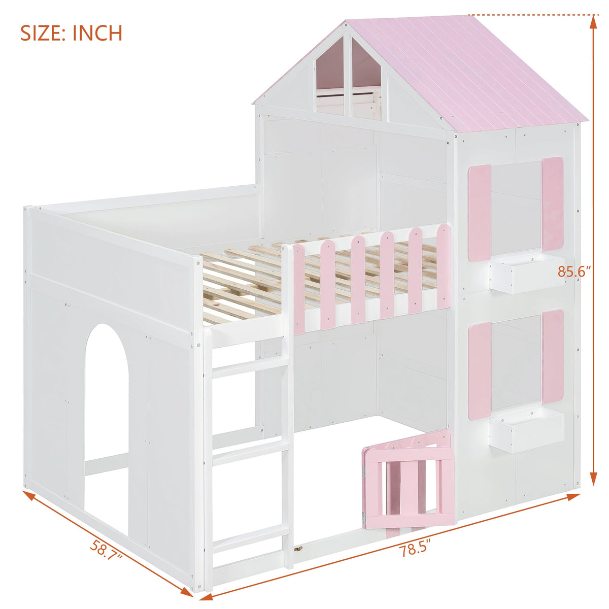 Full Over Full House Bunk Bed Space-Saving Bedroom Furniture