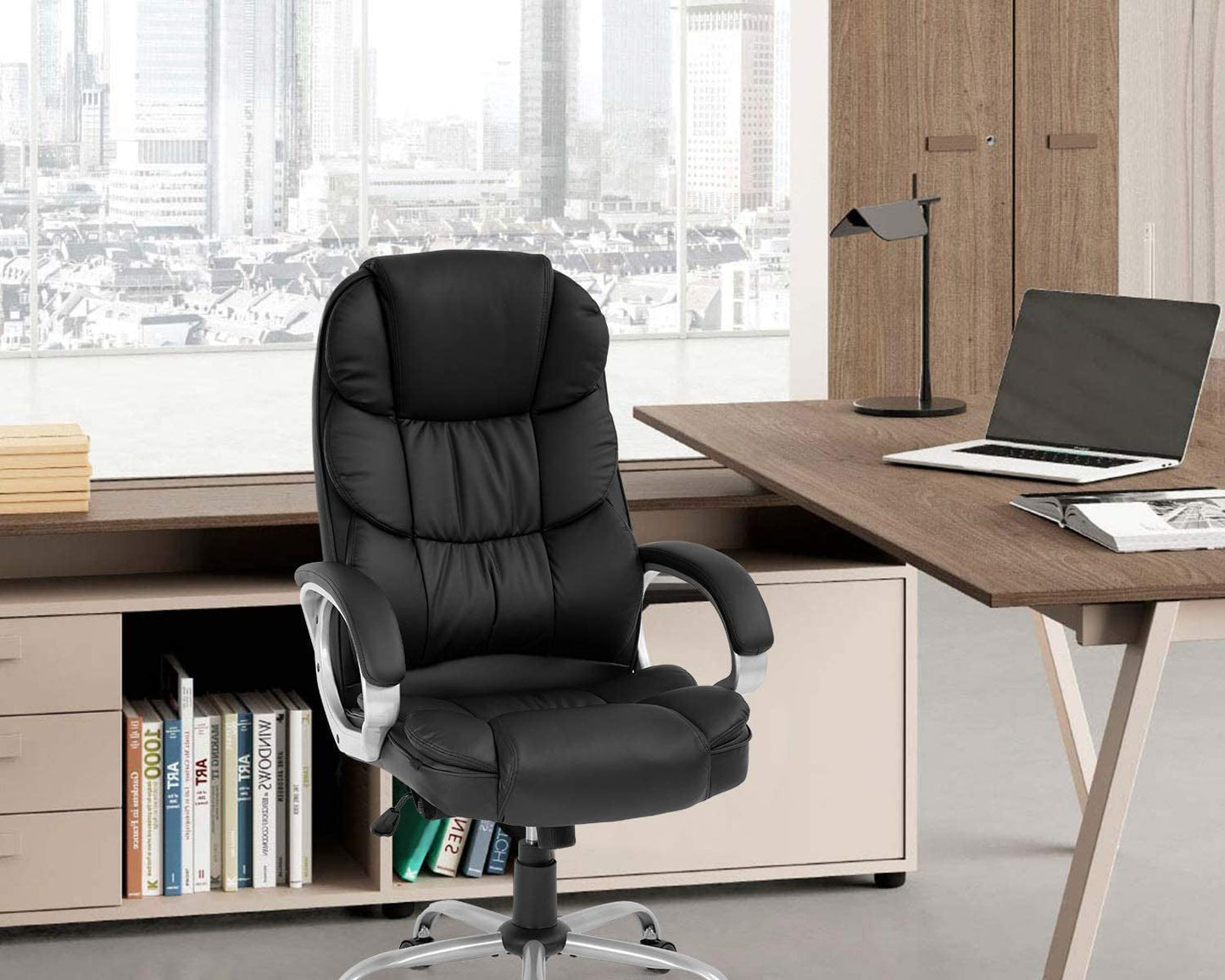 High Back Ergonomic Office Chair PU Leather Black Lumbar