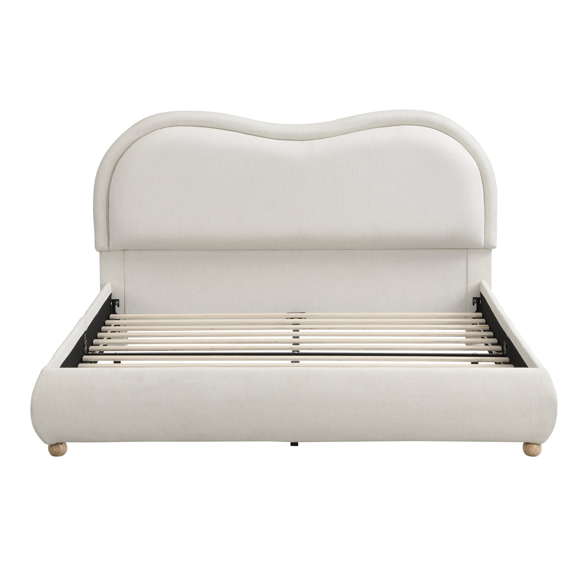 Queen Size Upholstered Platform Bed Frame with Rounded Corners Curved Headboard