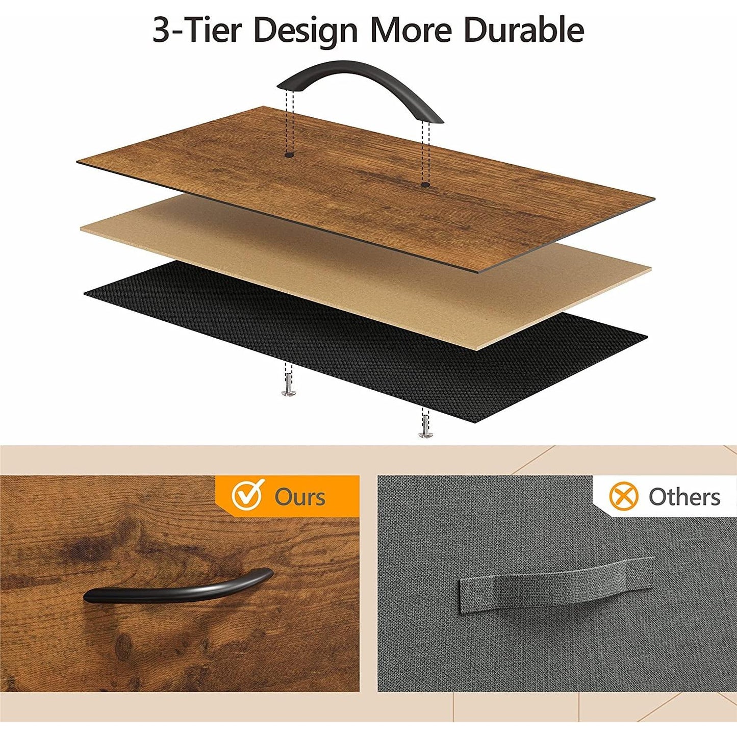 Rustic Wood 5 Drawer Dresser For Bedroom Storage Cabinet