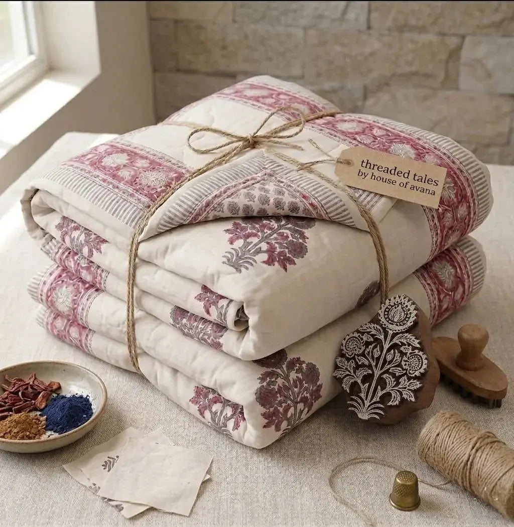100% Cotton Muslin Reversible Comforter - Hypoallergenic Jaipur Hand Block Print