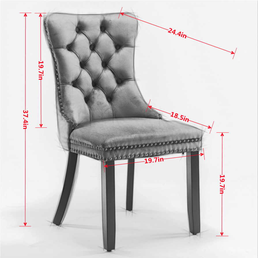 Nikki Collection Modern, High-end Tufted Solid Wood Contemporary Velvet Upholstered Dining Chair with Wood Legs Nailhead Trim 2-Pcs Set,Gray, SW2001GY