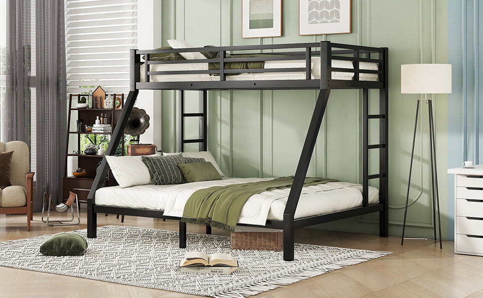 Metal Twin XL over Queen Bunk Bed for Teens and Adults,Space-Saving/Noise Reduced/No Box Spring Needed,Black