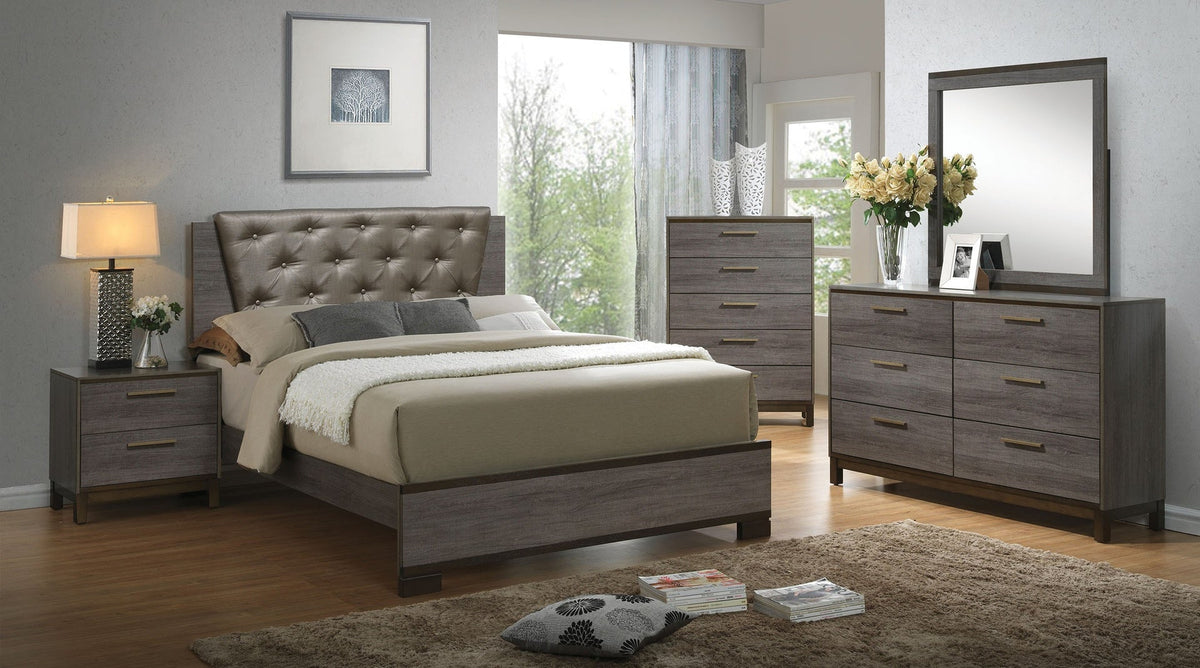 Contemporary 1pc Nightstand Two Tone Antique Gray Bedroom Furniture Nightstand Center Metal Glides Brass Bar Pulls
