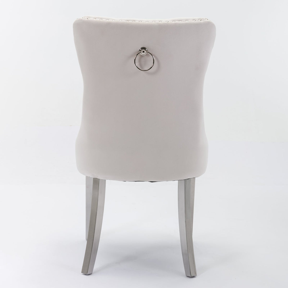 Nikki Collection Modern, High-end Tufted Solid Wood Contemporary Velvet Upholstered Dining Chair with Chrome Stainless Steel Plating Legs,Nailhead Trim,Set of 2,Beige and Chrome, SW1701BG