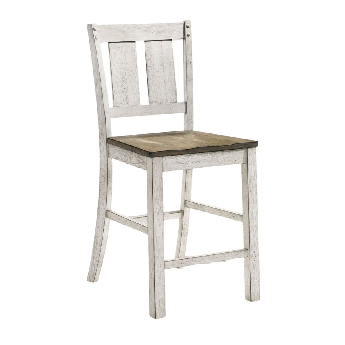 Antique White Finish Solid wood Farmhouse Design Kitchen Set of 2pc Counter Height Dining Chairs Slat Back Chairs Dining Room