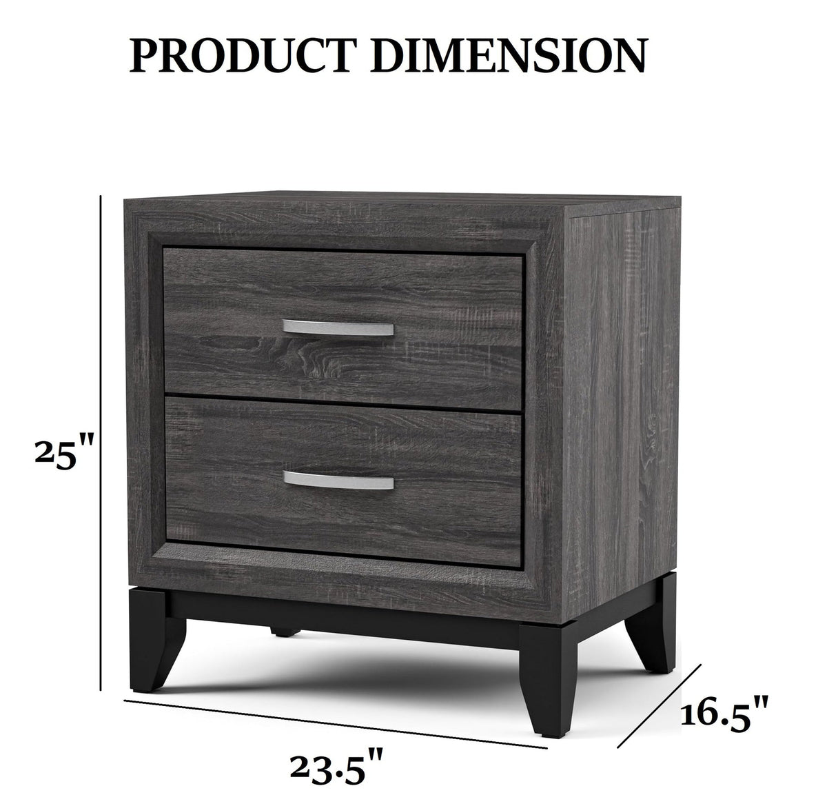 Two Tone Design 1pc Nightstand Two Drawers Wooden Legs Gray Finish Bedroom Furniture