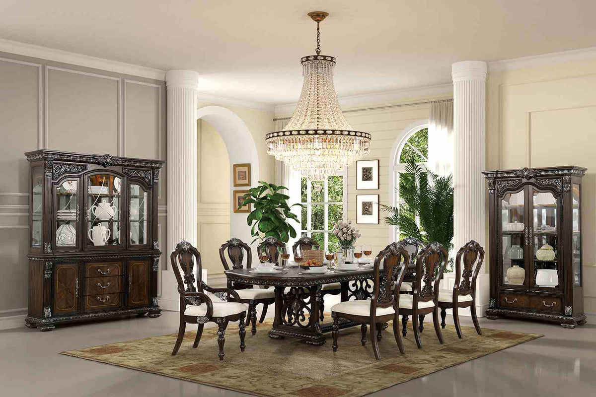 Traditional Style 2pc Side Chair Ornate Corbels Dark Brown Finish Dining Room
