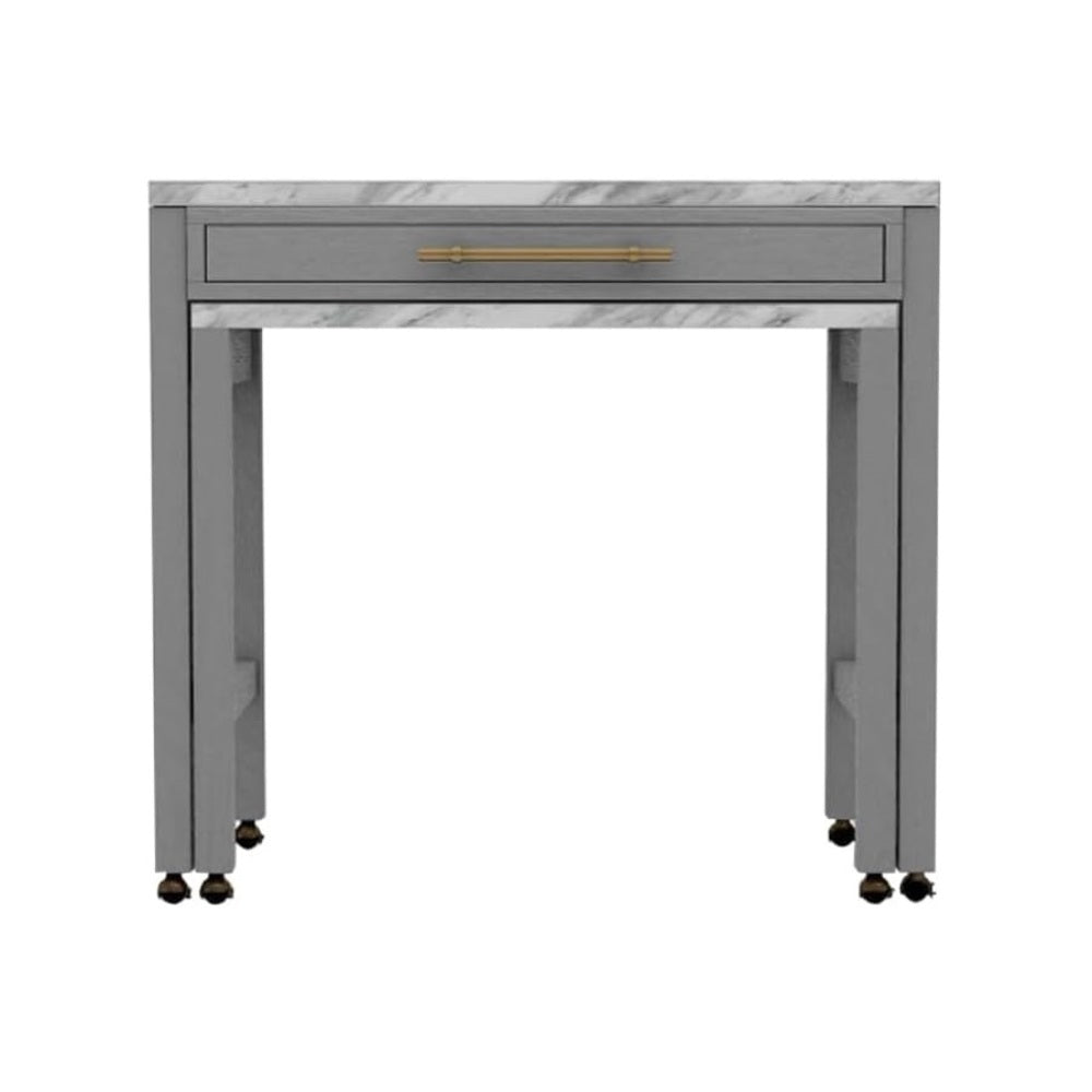 Rustic 5pc Dining Set Counter Height Dining Table w Storage drawer Faux Marble Top 4x Stools Light Gray Dining Room Furniture