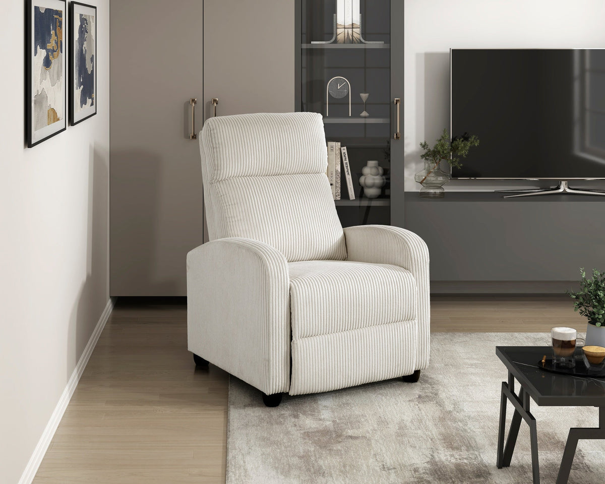 Modern Push Back Recliner Chair Beige Soft Corduroy Upholstery Comfort Solid Wood Living Room Furniture 1pc
