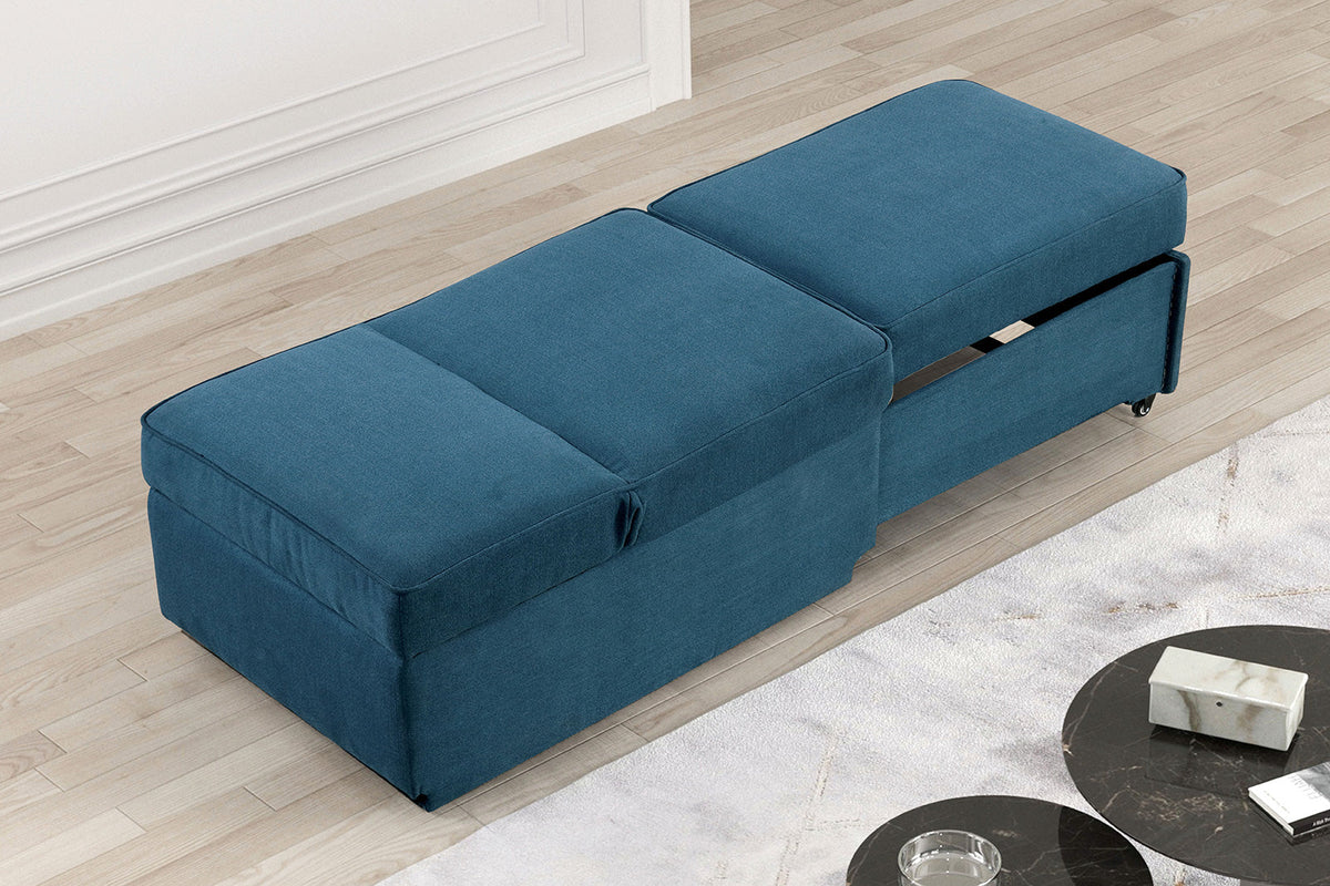 Contemporary Style 1pc Convertible Chair Blue Fabric Functional Storage Seat w Pillows Living Room
