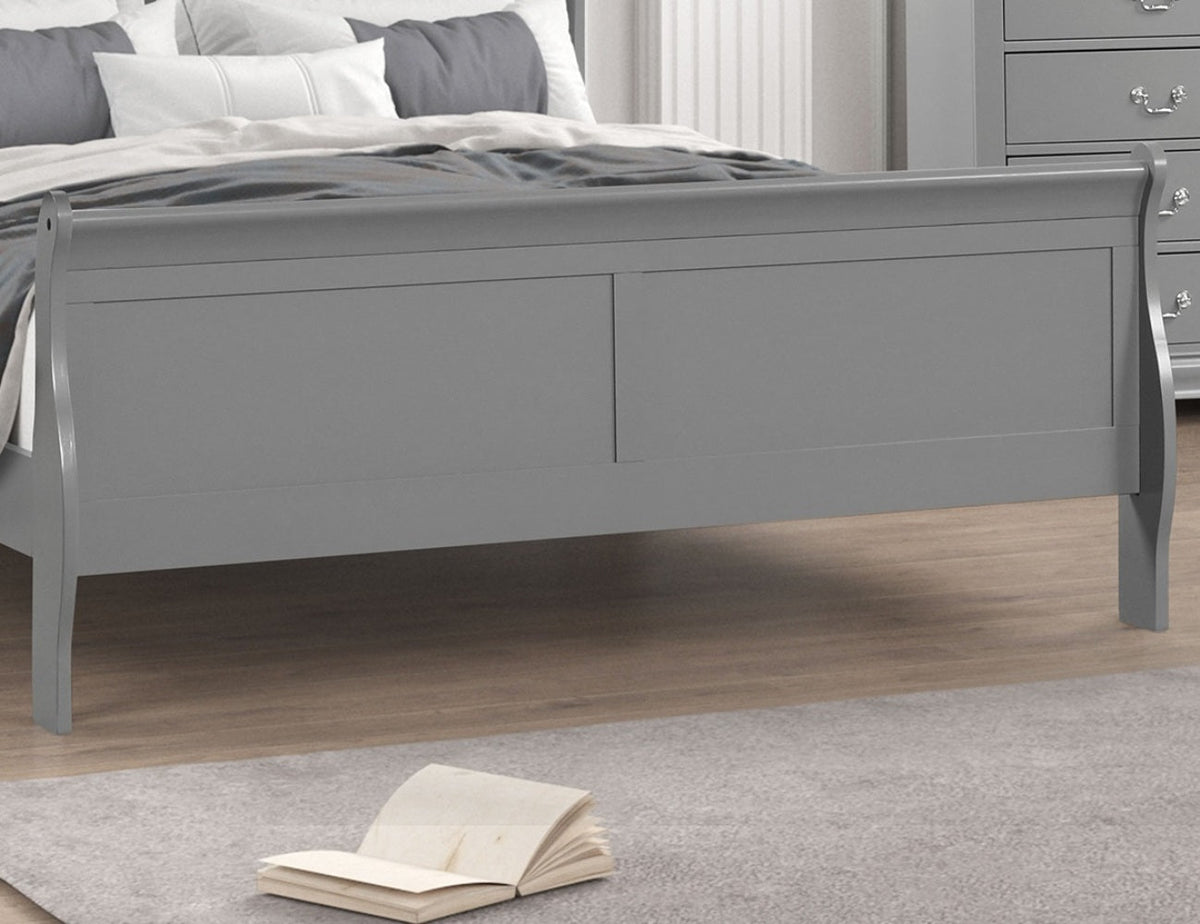Gray Color Sleigh Design 1pc Queen Size Bed Bedroom Furniture Louis Phillipe Bed Bracket Feet Wooden