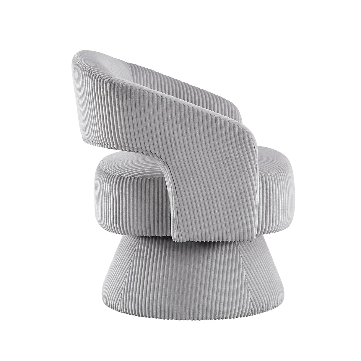 Rayne Swivel Accent Chair, Gray Corduroy, Round Metal Swivel Base