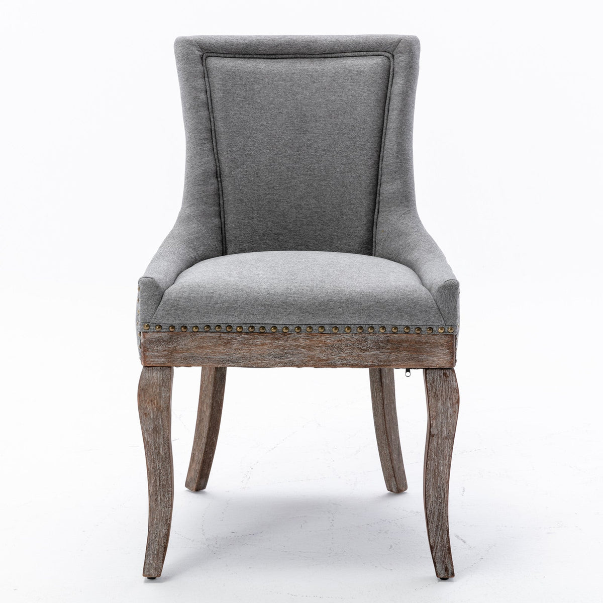 A&A Furniture,Ultra Side Dining Chair,Thickened fabric chairs with neutrally toned solid wood legs, Bronze nail head,Set of 2,Gray