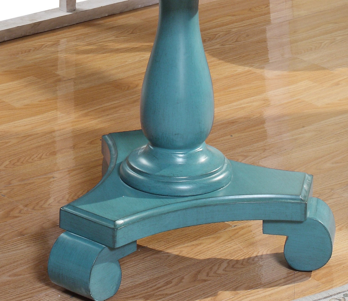 Rene Round Wood Pedestal Side Table, Teal