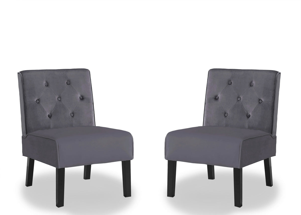 Reese 53" 2Piece Living Room Armless Button Tufted Pattern Accent Chair with Velvet Fabric and Premium High Density Foam Cushion, Grey