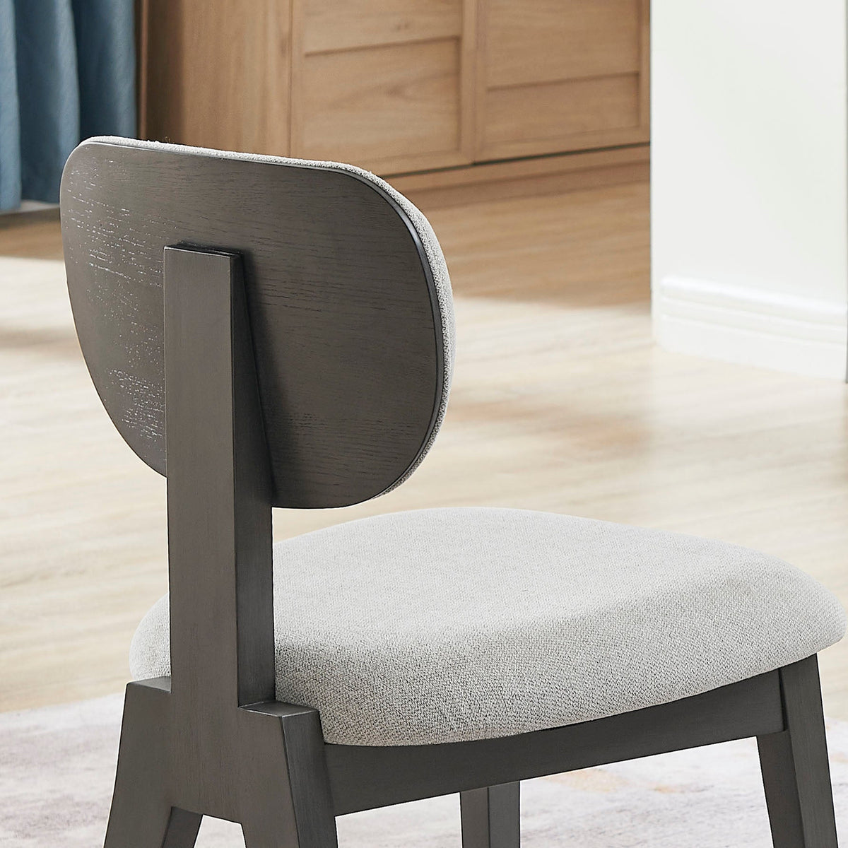Venezia Set of 2 Light Gray Fabric Upholstered Dining Chairs with Gray Wood Frame – Comfortable Contemporary Seating