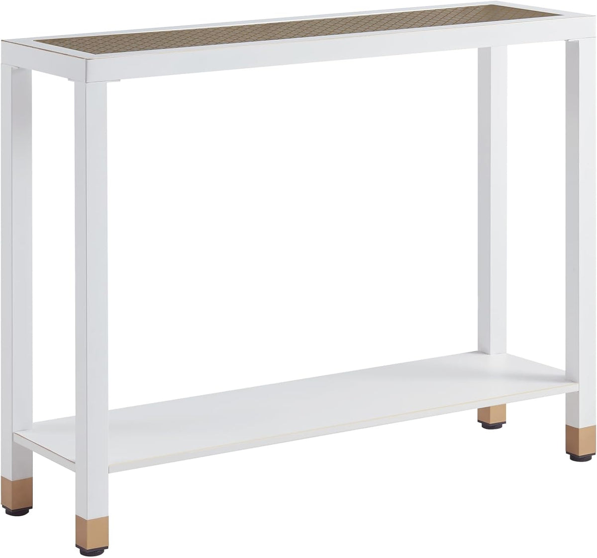 Glass Entryway Table, 2-Tier Entry Way Console Entrance Table, 41"L Narrow Sofa Table with Shelves, Ideal for Hallway, Entryway, Living Room, Foyer, Corridor, and Office (Gold & White)