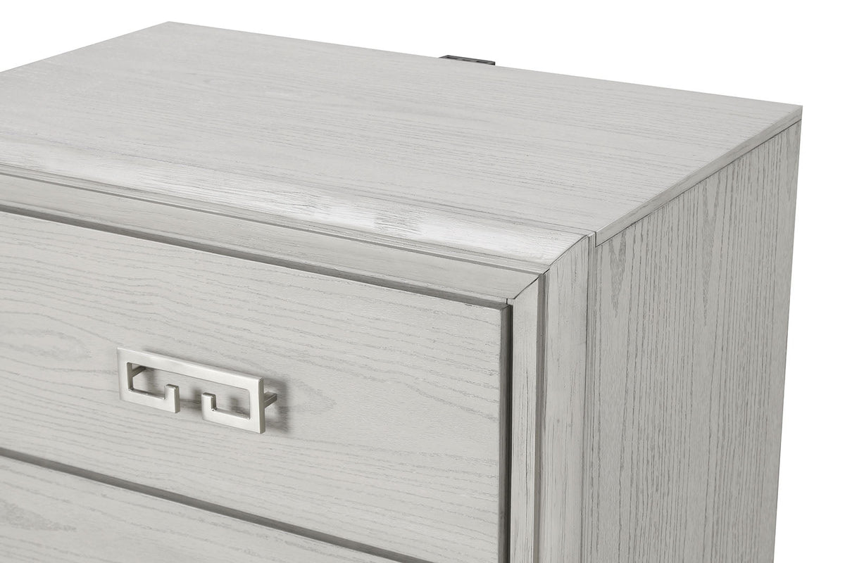 Transitional Style 1pc Nightstand USB Port Metal Handle French and English Dovetail Drawers Rustic White Finish Bedroom Furniture
