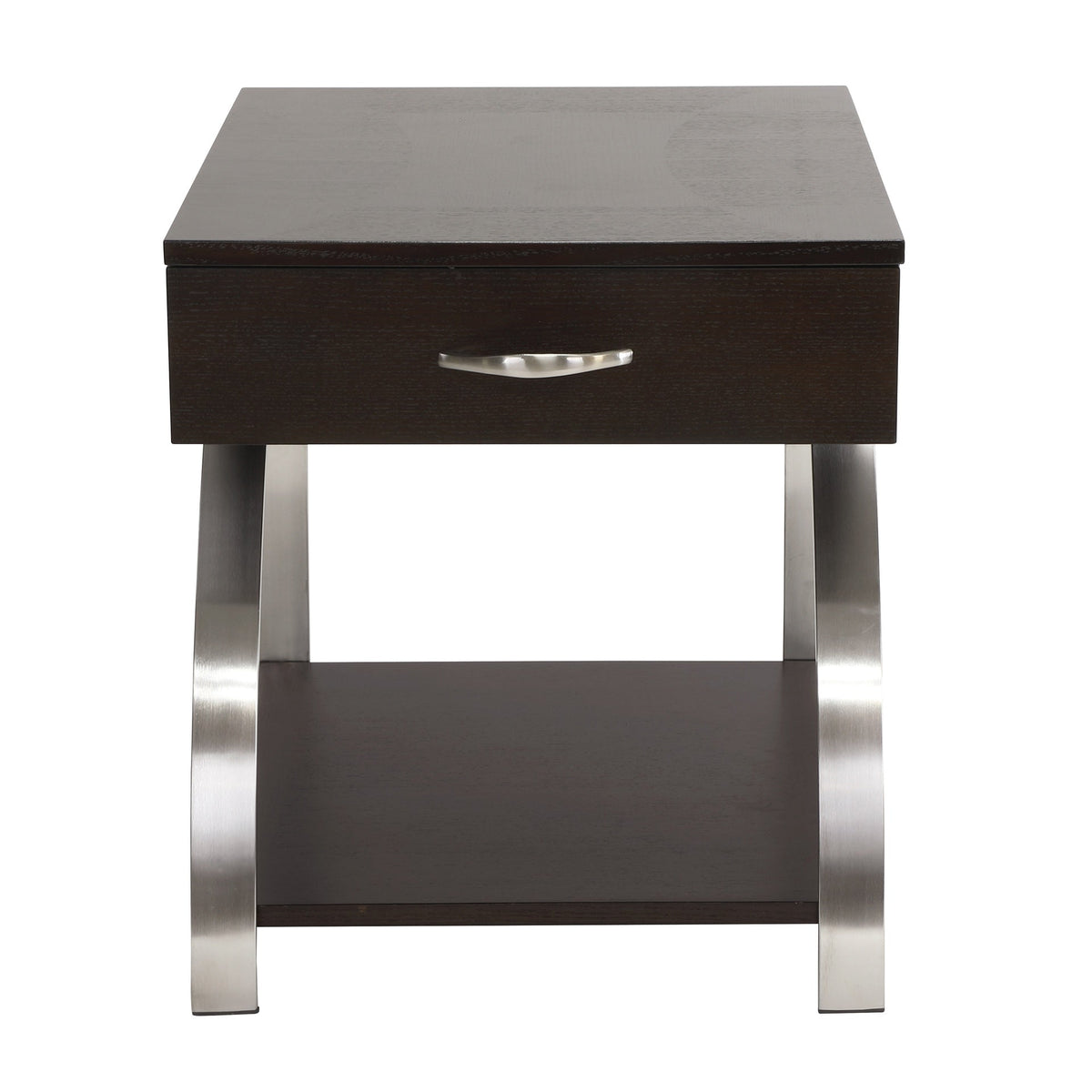 Modern Living Room Furniture 1pc End Table with Drawer Bottom Shelf Espresso Finish Wood Chrome Metal Finish Unique Style Side Table
