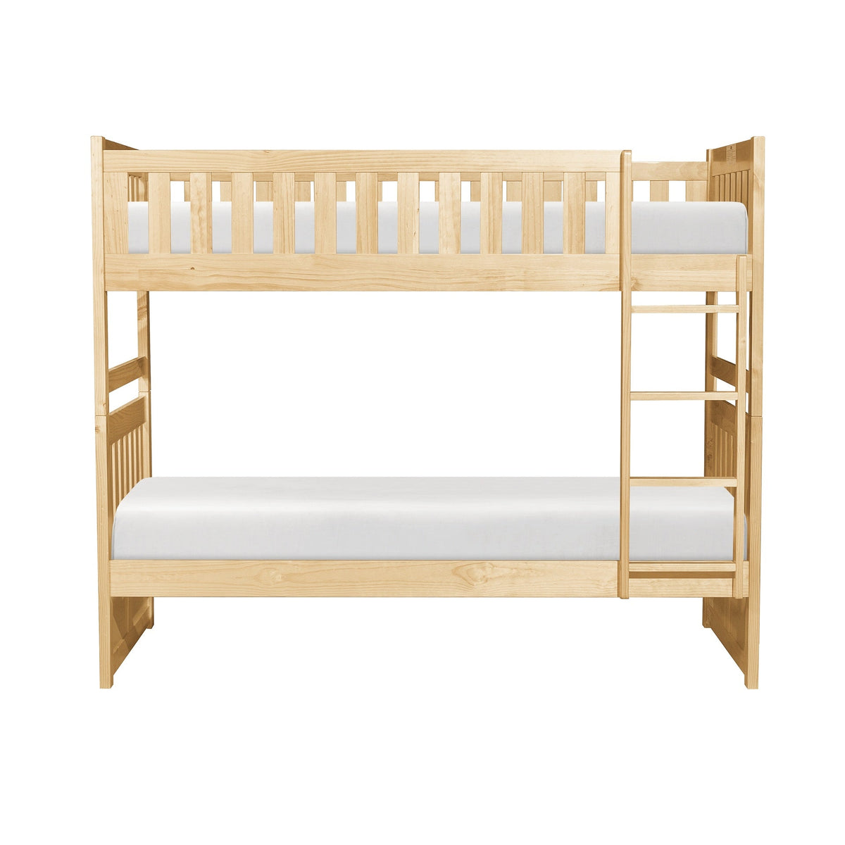 Twin Over Twin Bunk Bed with Trundle Natural Pine Finish Sturdy Ladder Wooden Transitional Bedroom Furniture 1pc Children Bed