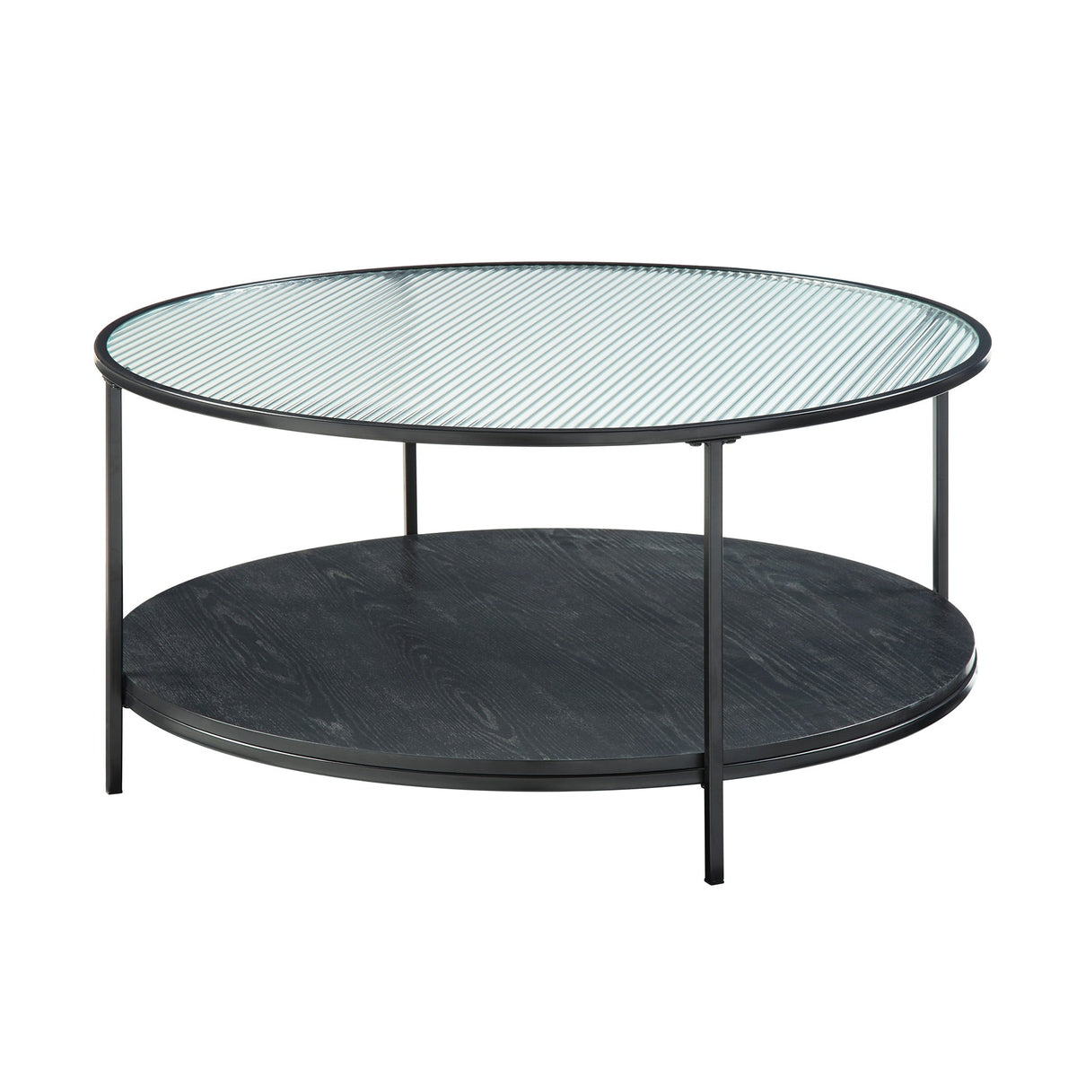 2pc Modern Occasional Table Set Coffee Table Glass Top End Table Black Metal Finish Living Room Furniture