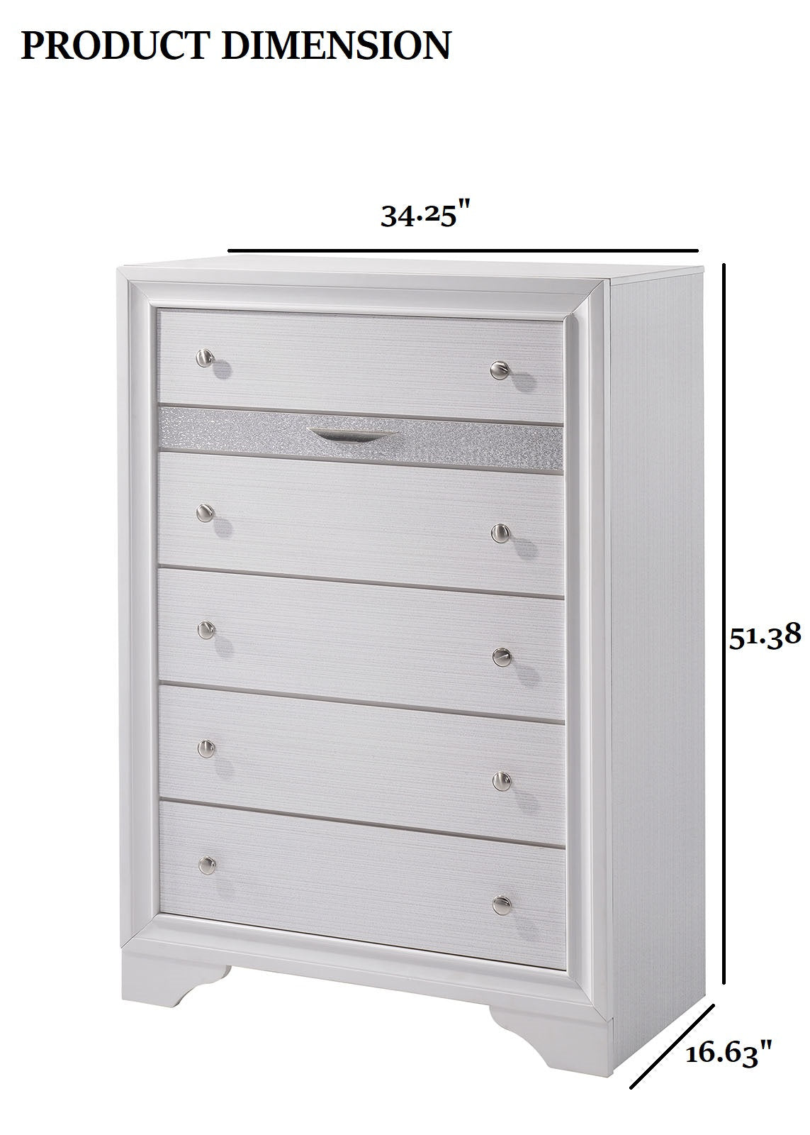 Contemporary Style 1pc Chest Hidden Jewelry Drawer English Dovetail Drawers Silver Knobs White Finish Bedroom Furniture