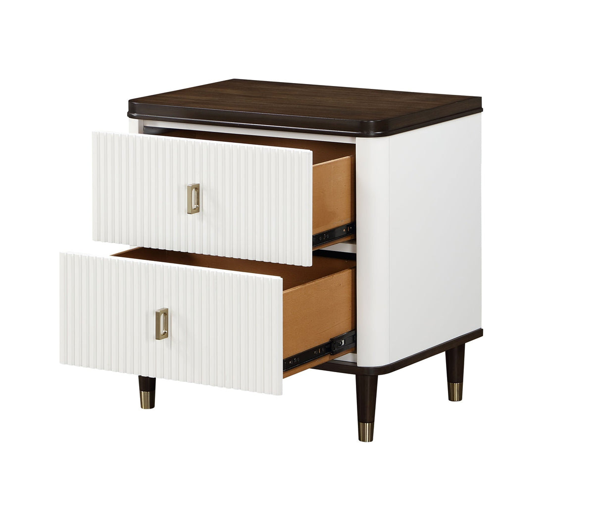 Modern Design White and Brown Finish 2-Drawers Nightstand with USB Port Durable Wooden Bedroom Furniture 1pc