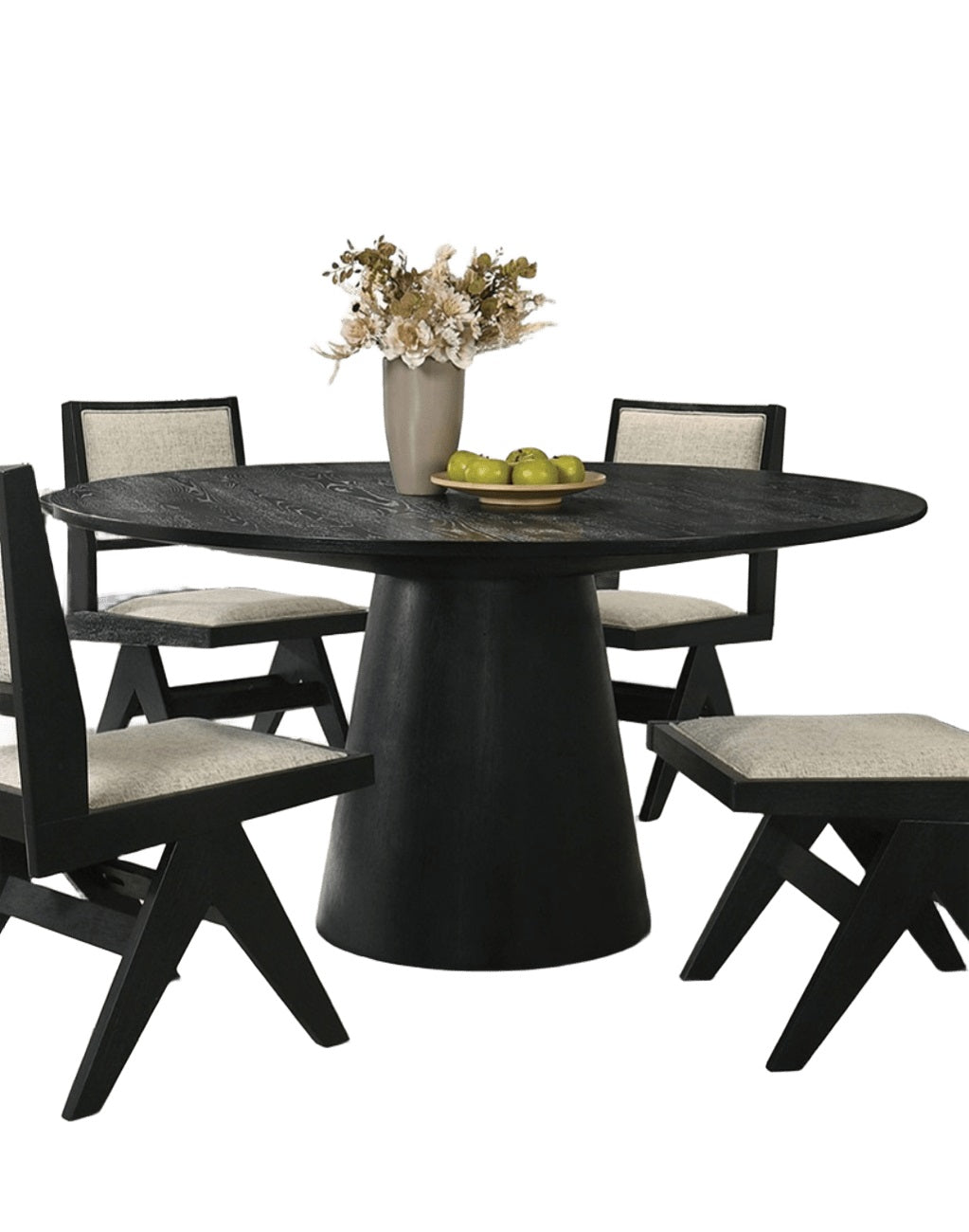 Dining Room Table Black Round Dining Table Cone-Shaped Pedestal Base 1pc Dining Room Furniture