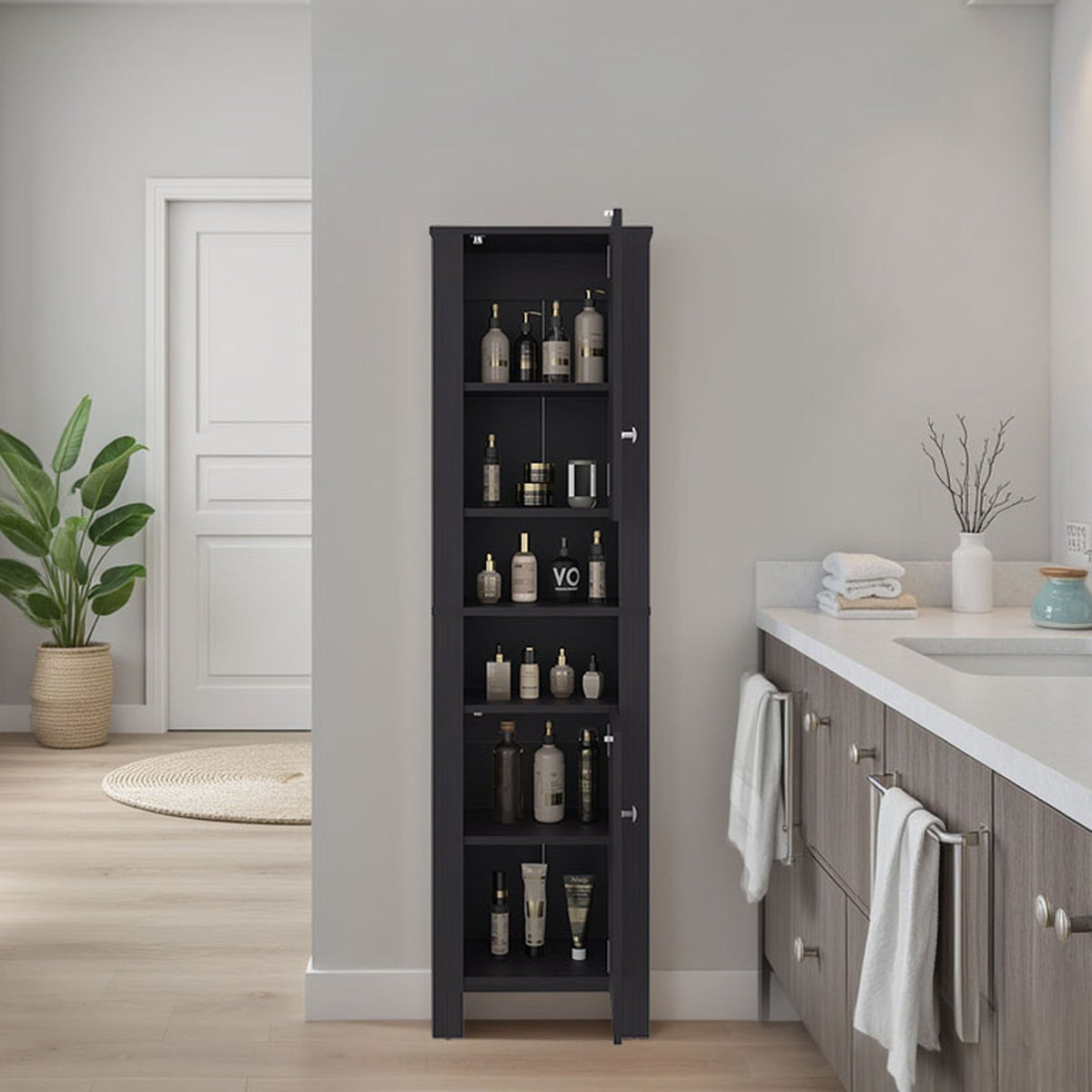 Vanessa Bathroom Cabinet with Auxiliary Storage Modern Freestanding Organizer, Space-Saving Bathroom Storage