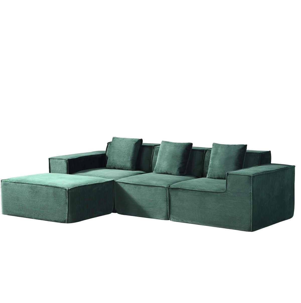 CozyForm Convertible Corduroy Sectional Couch with Ottoman & Pillows, Modular L Shaped Sleeper Sofa, Boneless Cloud Couch for Living Room Furniture, Dark Green