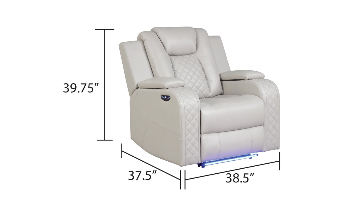 BENZ LED & Power Recliner Chair Made With Faux Leather in Ice same as 659436190283 ( CA inventory)