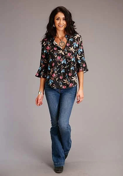 Stetson 00897 Feather Floral Rounded (Black) - Women's Blouse