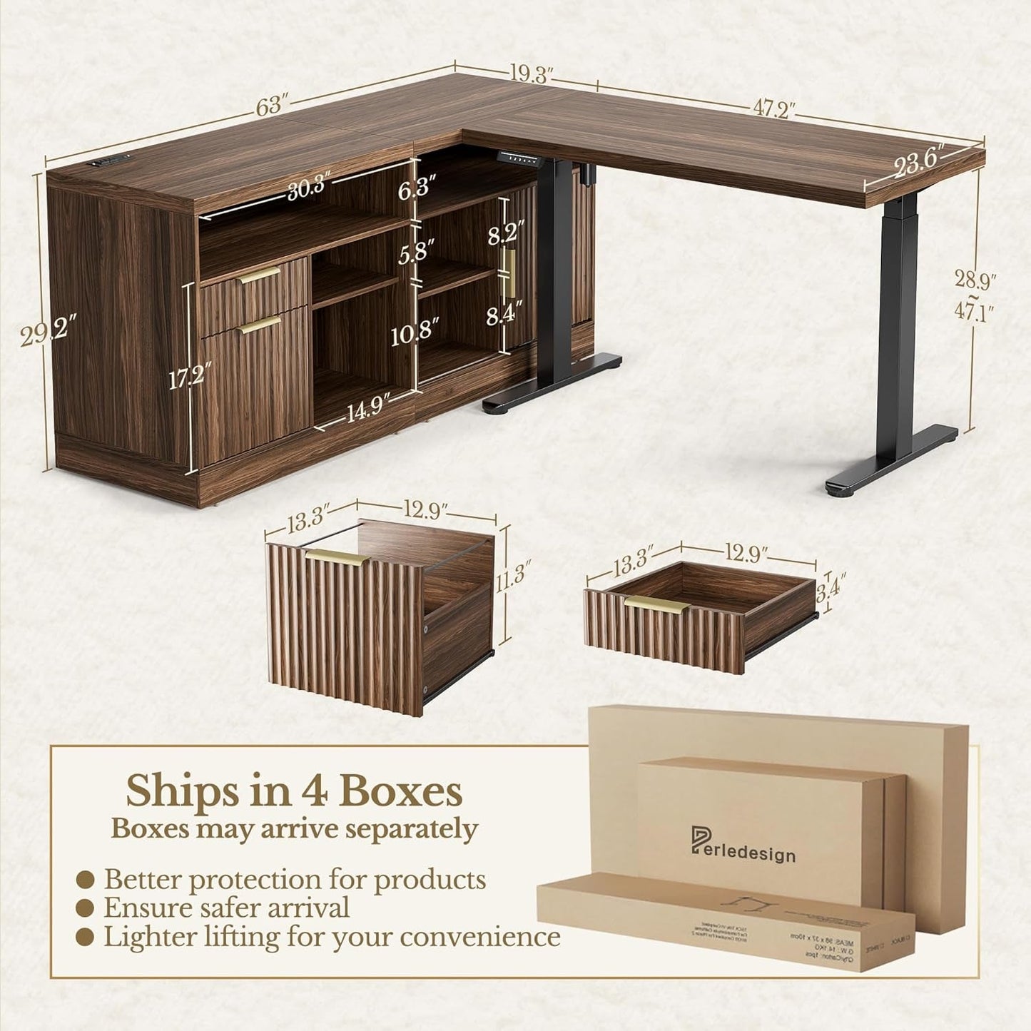 Electric Height Adjustable Desk 48 Inches Bookcase
